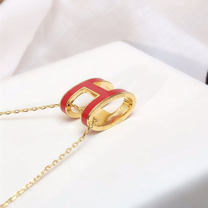 [⭐Haelin Jewelry]HM CLIC RED ENAMEL GOLD NECKLACE
