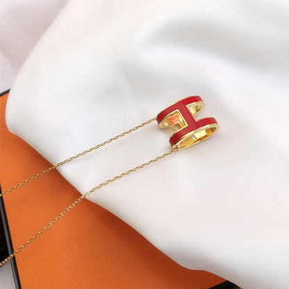 [⭐Haelin Jewelry]HM CLIC RED ENAMEL GOLD NECKLACE