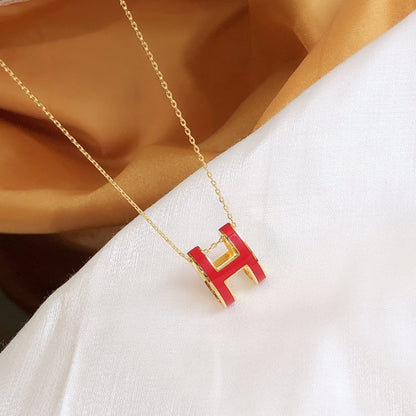 [⭐Haelin Jewelry]HM CLIC RED ENAMEL GOLD NECKLACE