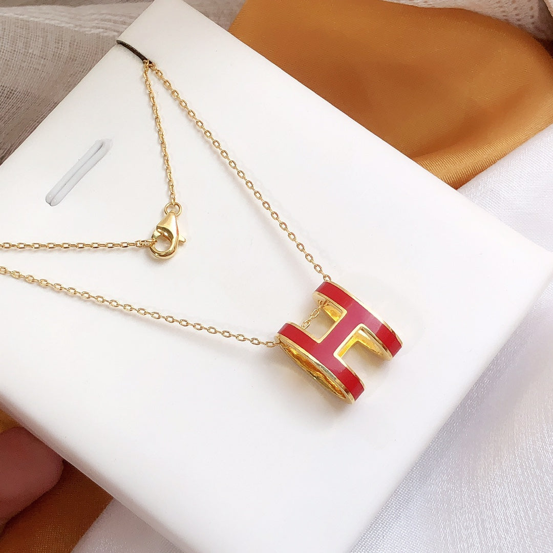 [⭐Haelin Jewelry]HM CLIC RED ENAMEL GOLD NECKLACE
