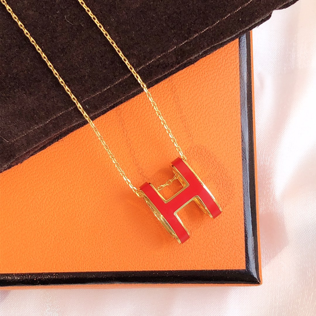 [⭐Haelin Jewelry]HM CLIC RED ENAMEL GOLD NECKLACE
