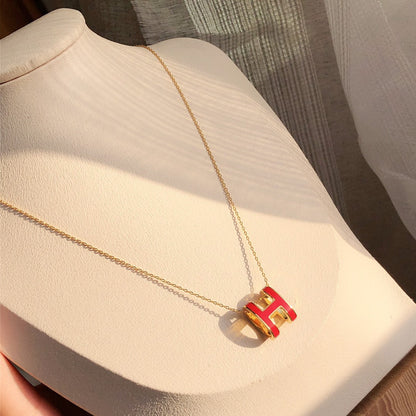 [⭐Haelin Jewelry]HM CLIC RED ENAMEL GOLD NECKLACE