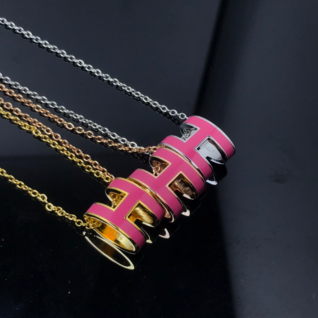 [⭐Haelin Jewelry]H NECKLACE PINK