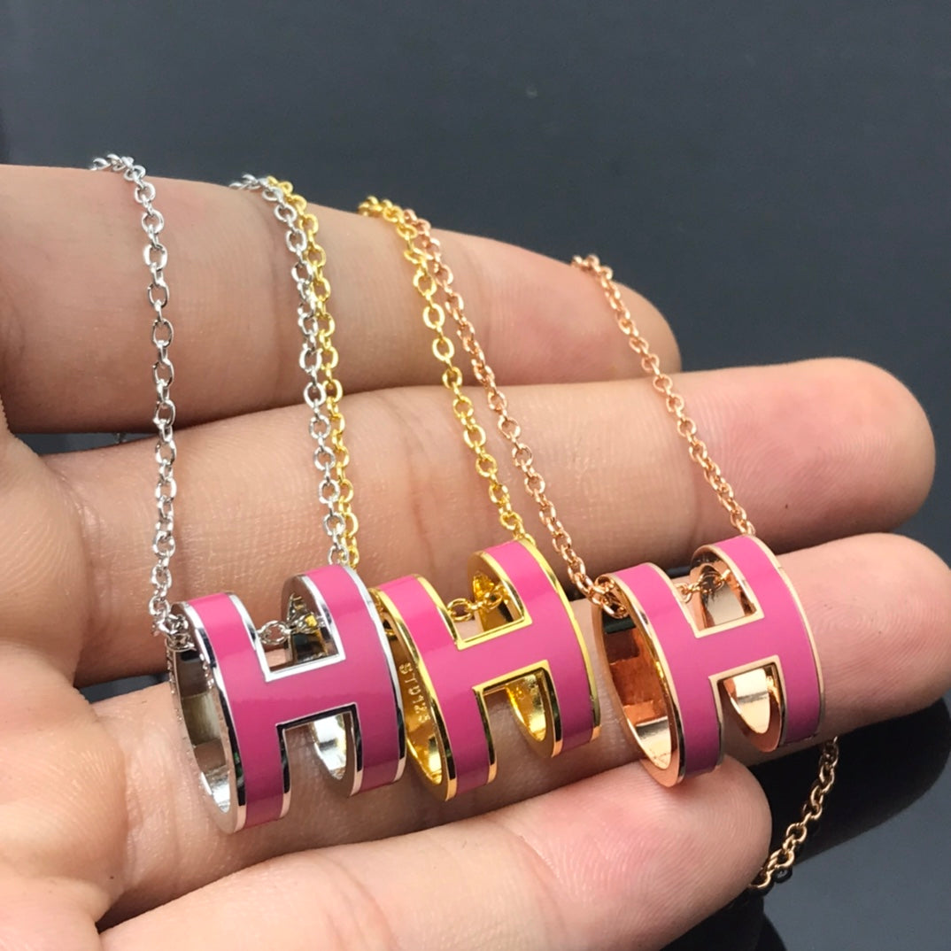 [⭐Haelin Jewelry]H NECKLACE PINK