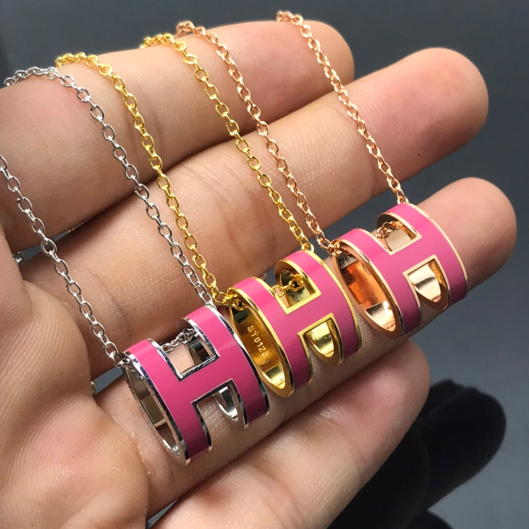 [⭐Haelin Jewelry]H NECKLACE PINK