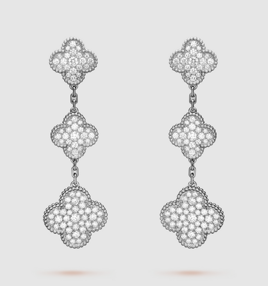 [⭐Haelin Jewelry]CLOVER 3 MOTIF DIAMOND SILVER DROP EARRINGS