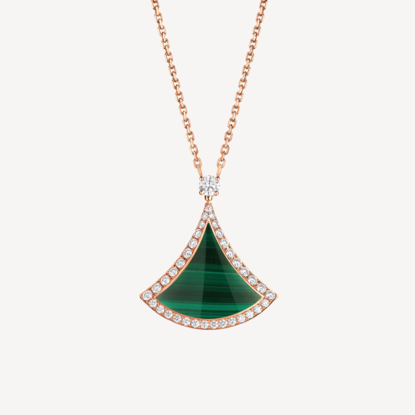 [⭐Haelin Jewelry]DREAM MALACHITE DIAMOND PAVED PINK GOLD NECKLACE