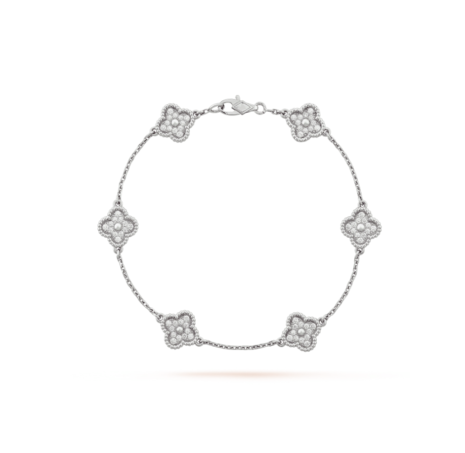[⭐Haelin Jewelry]CLOVER 6 MOTIF SILVER DIAMOND BRACELET