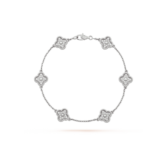 [⭐Haelin Jewelry]CLOVER 6 MOTIF SILVER DIAMOND BRACELET
