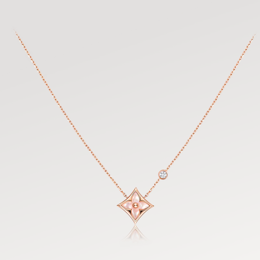[⭐Haelin Jewelry]STAR PINK MOP 1 DIAMOND PINK GOLD NECKLACE