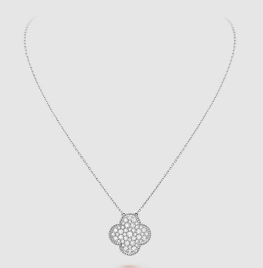 [⭐Haelin Jewelry]CLOVER 25MM LARGE PENDANT DIAMOND PAVED SILVER NECKLACE