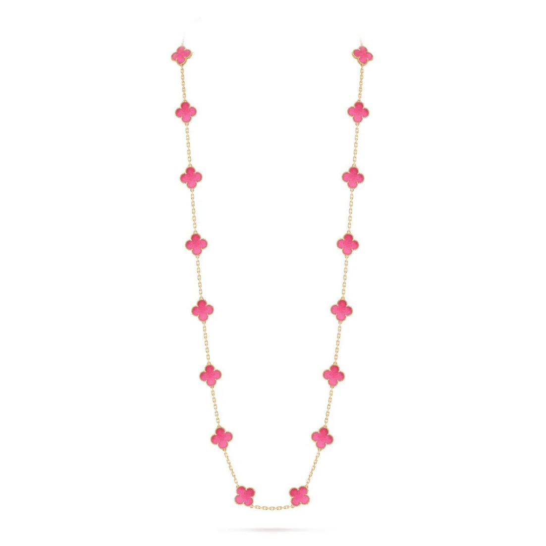 [⭐Haelin Jewelry]NEW CLOVER 20 MOTIFS PINK ENAMEL NECKLACE