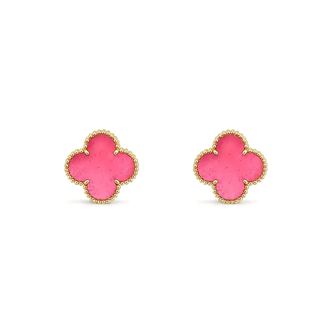 [⭐Haelin Jewelry]NEW CLOVER 15MM PINK ENAMEL STUD EARRINGS