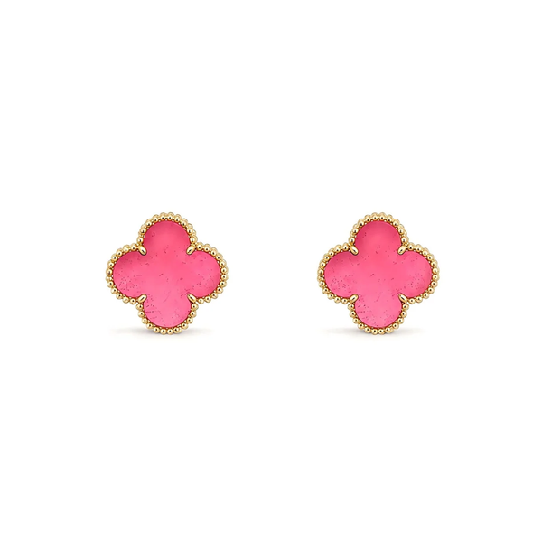 [⭐Haelin Jewelry]NEW CLOVER 15MM PINK ENAMEL STUD EARRINGS