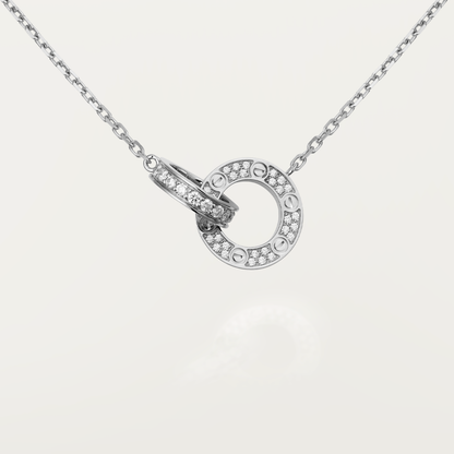[⭐Haelin Jewelry]LOVE 7.6MM NECKLACE ROSE GOLD AND SILVER  FULL DIAMOND