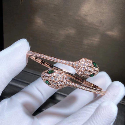 [⭐Haelin Jewelry]SERPENTI BRACELET PINK GOLD MALACHITE DIAMOND DOUBLE SNAKE