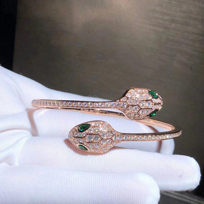 [⭐Haelin Jewelry]SERPENTI BRACELET PINK GOLD MALACHITE DIAMOND DOUBLE SNAKE