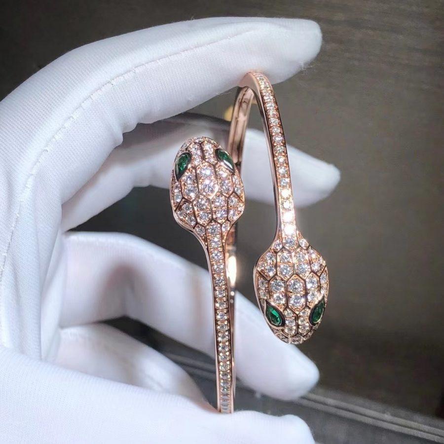 [⭐Haelin Jewelry]SERPENTI BRACELET PINK GOLD MALACHITE DIAMOND DOUBLE SNAKE