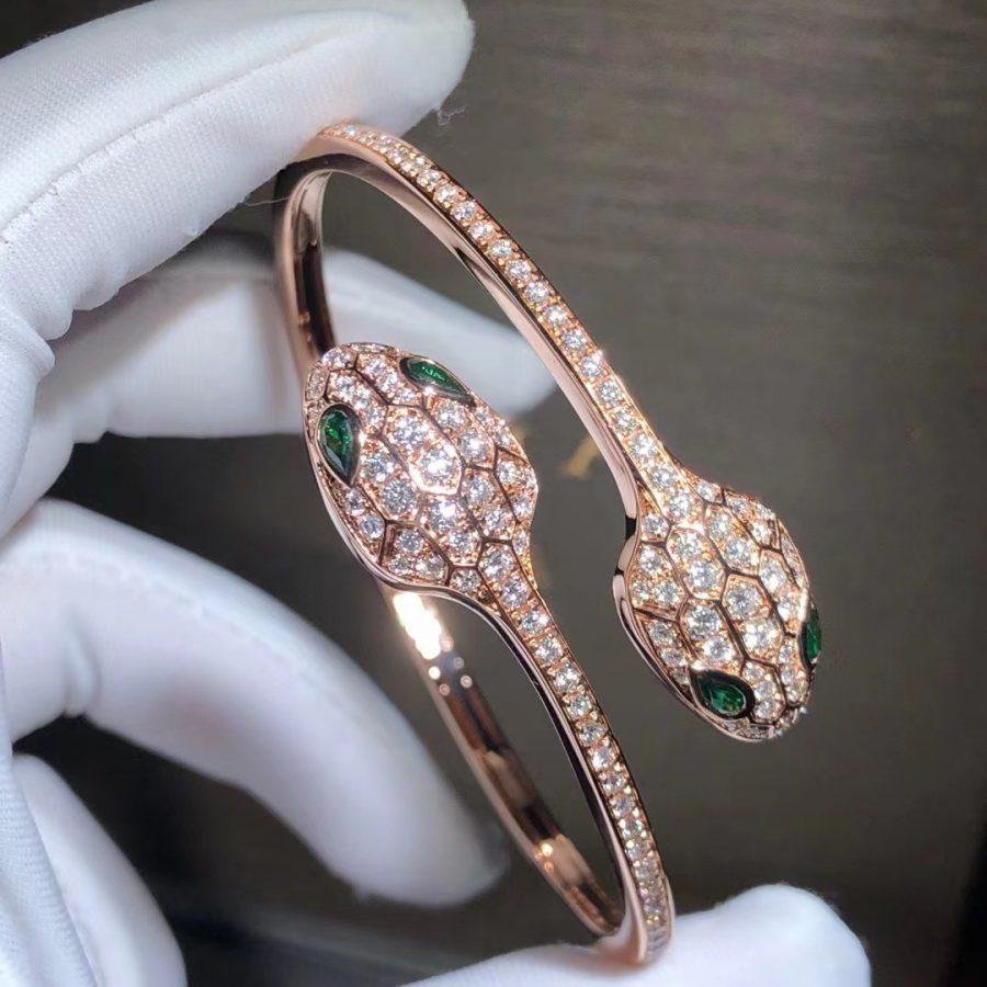 [⭐Haelin Jewelry]SERPENTI BRACELET PINK GOLD MALACHITE DIAMOND DOUBLE SNAKE