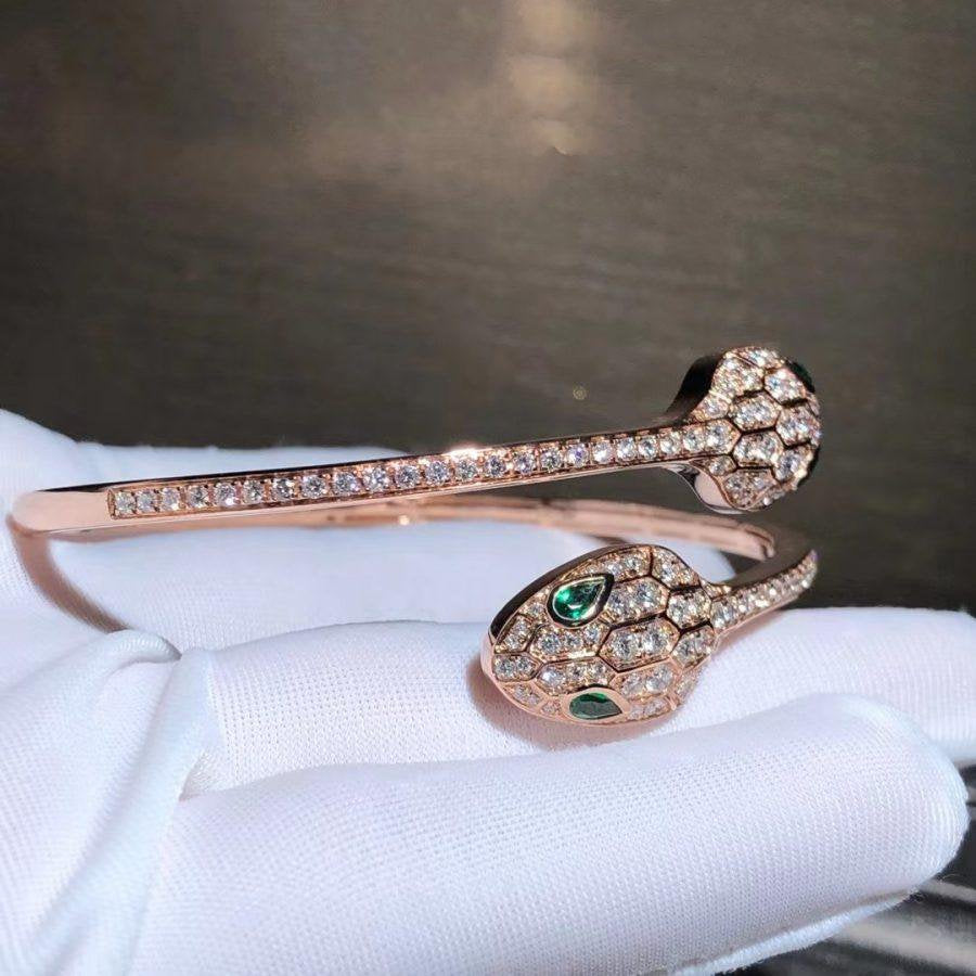 [⭐Haelin Jewelry]SERPENTI BRACELET PINK GOLD MALACHITE DIAMOND DOUBLE SNAKE