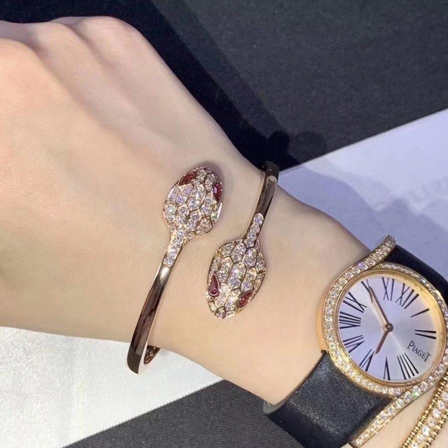 [⭐Haelin Jewelry]SERPENTI BRACELET PINK GOLD DIAMOND DOUBLE SNAKE