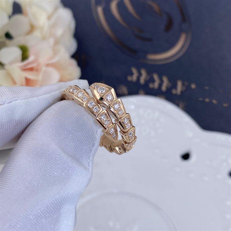 [⭐Haelin Jewelry]SERPENTI RING PINK GOLD DIAMOND PAVED 4MM