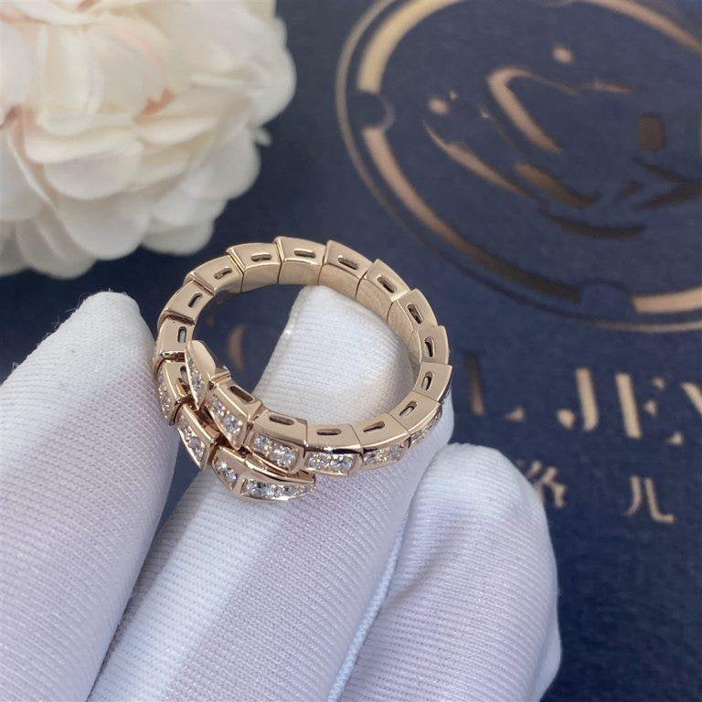 [⭐Haelin Jewelry]SERPENTI RING PINK GOLD DIAMOND PAVED 4MM