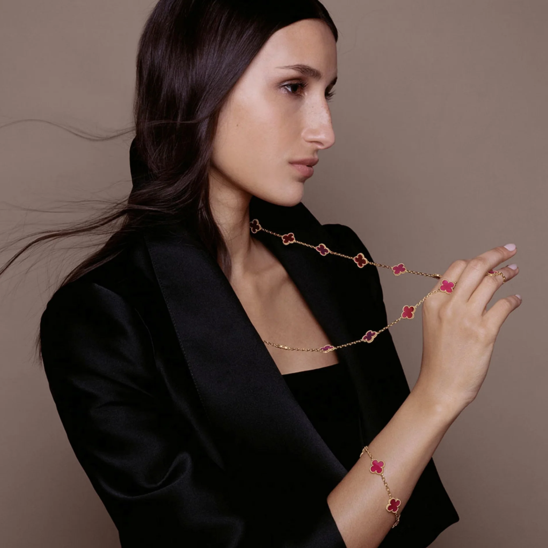 [⭐Haelin Jewelry]NEW CLOVER 20 MOTIFS PINK ENAMEL NECKLACE