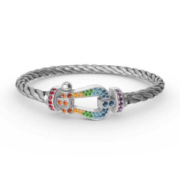 [⭐Haelin Jewelry]FORC LARGE HORSESHOE  COLORED DIAMOND BRACELET SILVER