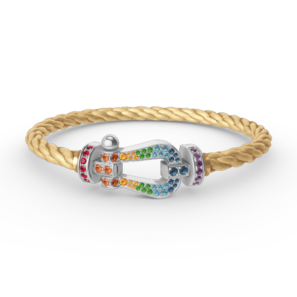 [⭐Haelin Jewelry]FORC LARGE HORSESHOE  COLORED DIAMOND BRACELET SILVER