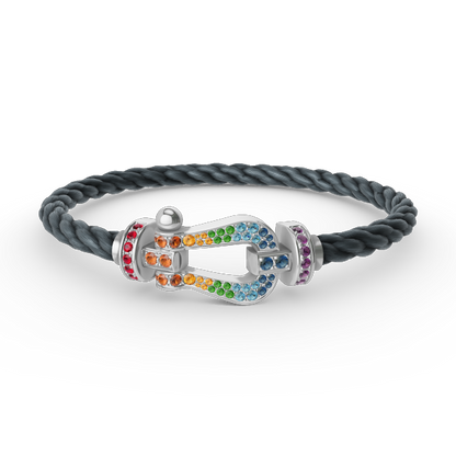 [⭐Haelin Jewelry]FORC LARGE HORSESHOE  COLORED DIAMOND BRACELET SILVER