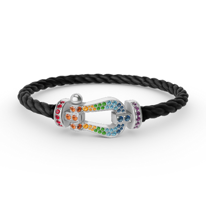 [⭐Haelin Jewelry]FORC LARGE HORSESHOE  COLORED DIAMOND BRACELET SILVER