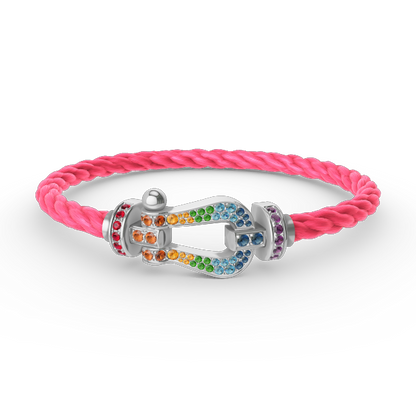 [⭐Haelin Jewelry]FORC LARGE HORSESHOE  COLORED DIAMOND BRACELET SILVER