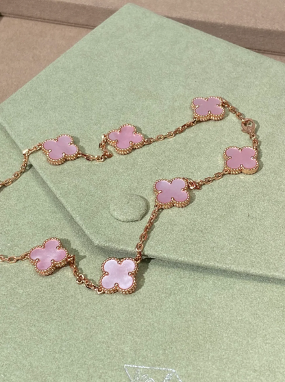 [⭐Haelin Jewelry Jewellery] Pink Necklace with Ten Clover Designs