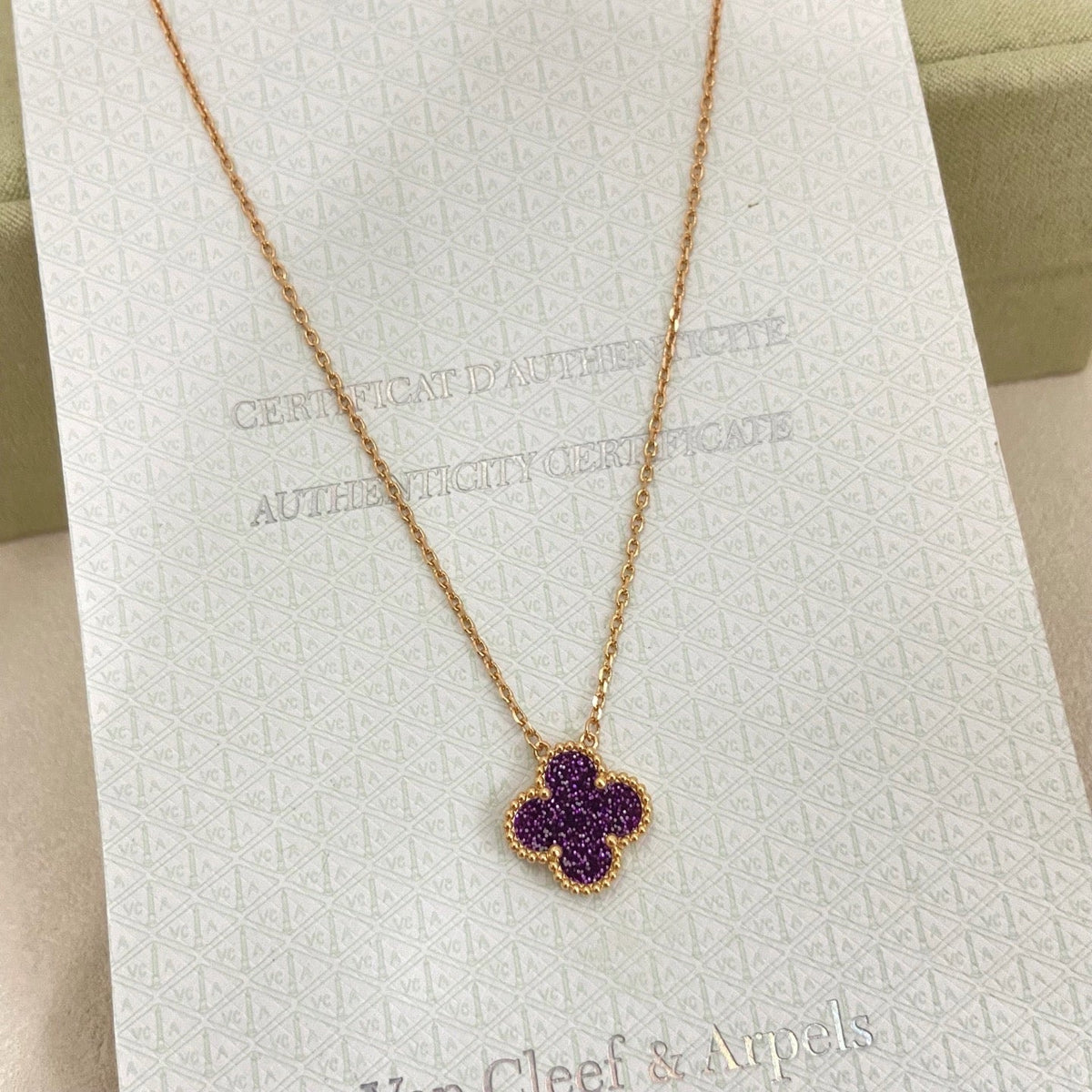 [⭐Haelin Jewelry]NEW 15MM PURPLE SAND-GOLD FOUR-LEAF CLOVER NECKLACE