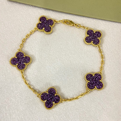 [⭐Haelin Jewelry]NEW PURPLE SAND-GOLD FOUR-LEAF CLOVER 5-FLOWER BRACELET