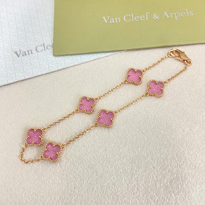 [⭐Haelin Jewelry]2026 NEW CLOVER 6 MOTIF BUBBLE PINK ENAMEL BRACELET