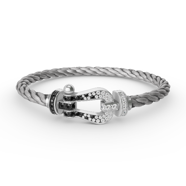 [⭐Haelin Jewelry]FORCE LARGE HORSESHOE BLACK WHITE DIAMOND BRACELET SILVER