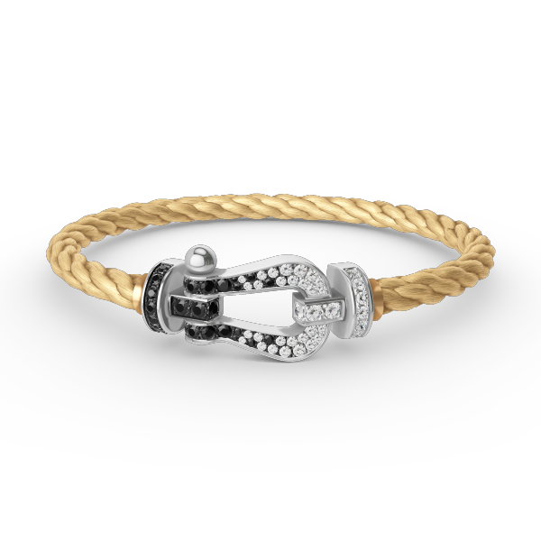 [⭐Haelin Jewelry]FORCE LARGE HORSESHOE BLACK WHITE DIAMOND BRACELET SILVER