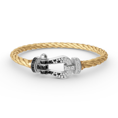 [⭐Haelin Jewelry]FORCE LARGE HORSESHOE BLACK WHITE DIAMOND BRACELET SILVER