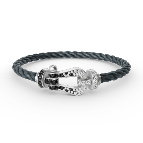 [⭐Haelin Jewelry]FORCE LARGE HORSESHOE BLACK WHITE DIAMOND BRACELET SILVER