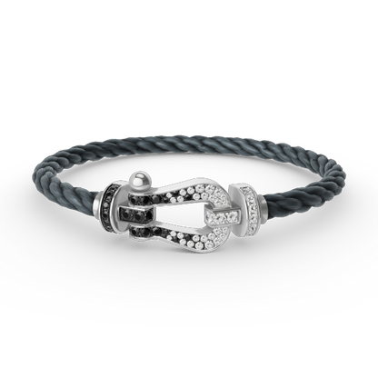 [⭐Haelin Jewelry]FORCE LARGE HORSESHOE BLACK WHITE DIAMOND BRACELET SILVER