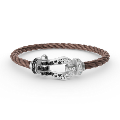 [⭐Haelin Jewelry]FORCE LARGE HORSESHOE BLACK WHITE DIAMOND BRACELET SILVER