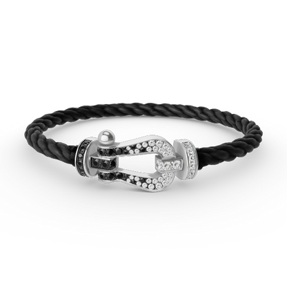 [⭐Haelin Jewelry]FORCE LARGE HORSESHOE BLACK WHITE DIAMOND BRACELET SILVER