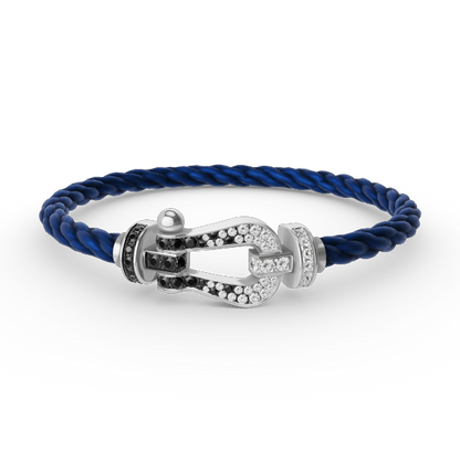 [⭐Haelin Jewelry]FORCE LARGE HORSESHOE BLACK WHITE DIAMOND BRACELET SILVER
