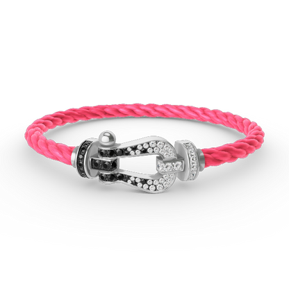 [⭐Haelin Jewelry]FORCE LARGE HORSESHOE BLACK WHITE DIAMOND BRACELET SILVER
