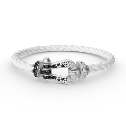 [⭐Haelin Jewelry]FORCE LARGE HORSESHOE BLACK WHITE DIAMOND BRACELET SILVER