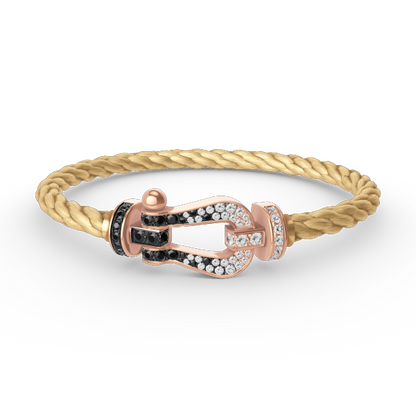 [⭐Haelin Jewelry]FORCE LARGE HORSESHOE BLACK WHITE DIAMOND BRACELET ROSE GOLD