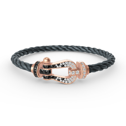 [⭐Haelin Jewelry]FORCE LARGE HORSESHOE BLACK WHITE DIAMOND BRACELET ROSE GOLD