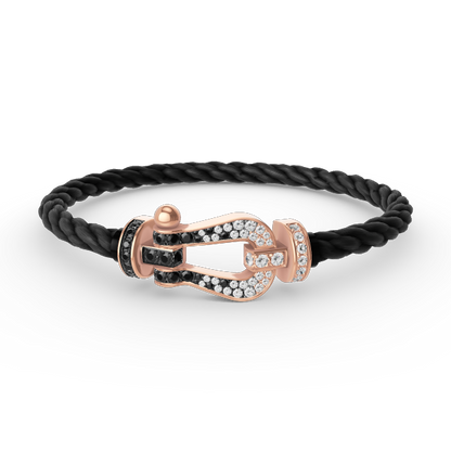[⭐Haelin Jewelry]FORCE LARGE HORSESHOE BLACK WHITE DIAMOND BRACELET ROSE GOLD